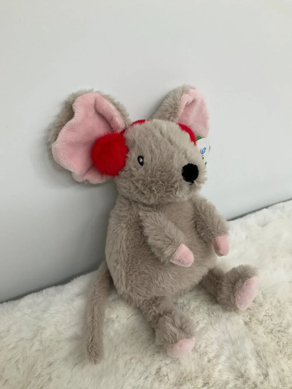 Gigglescape Christmas Gray Mouse Plush Toy With Red Earmuffs 7
